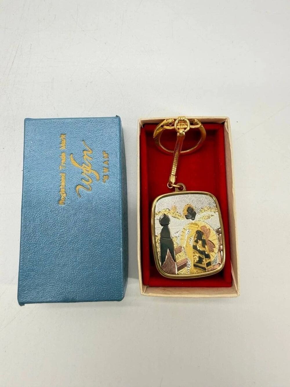 Vintage Sankyo Musical Keychain Scenic Metal Wind-Up Music Box Working